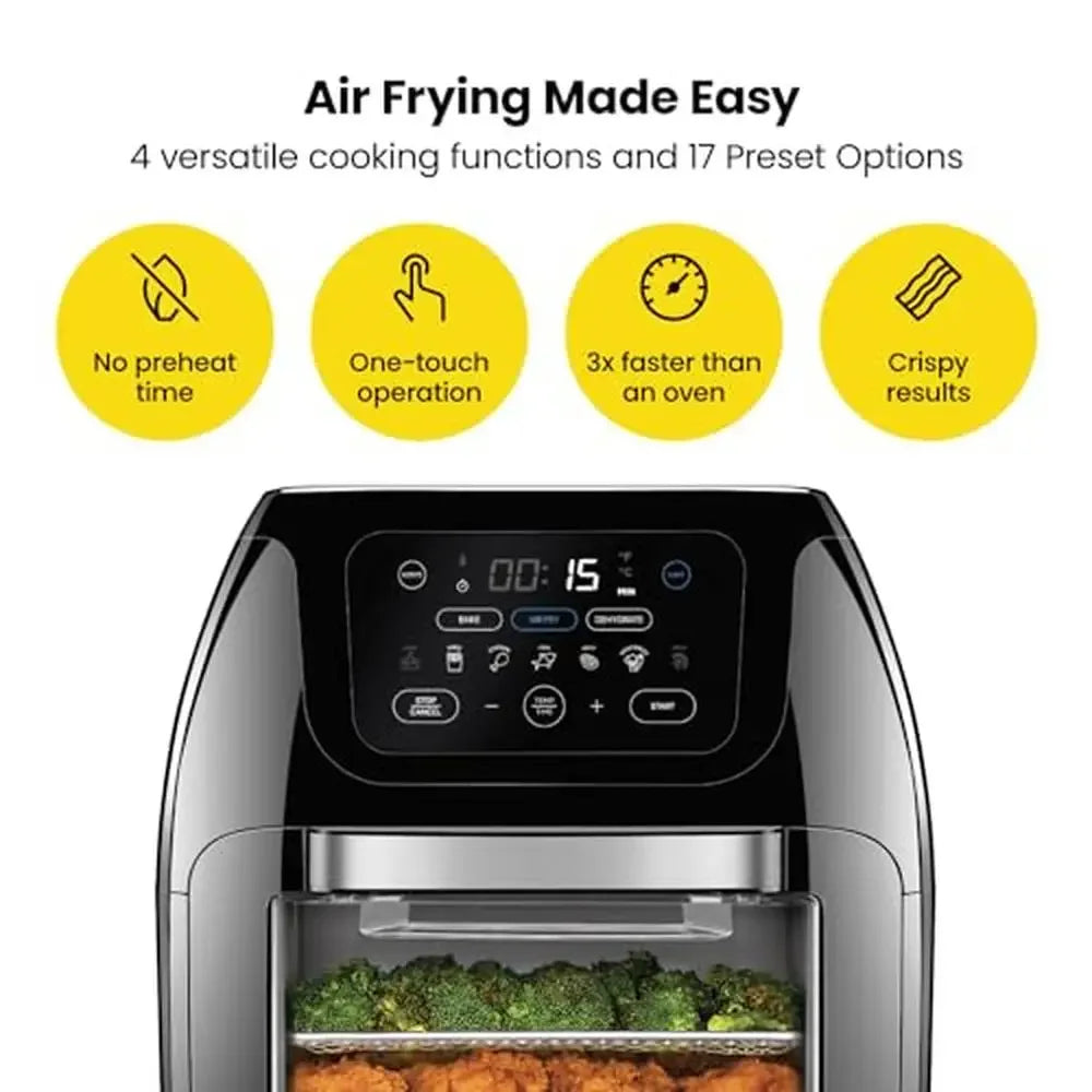 Digital Air Fryer Rotisserie Dehydrator Convection Oven 10L Capacity 17 Touch Screen Presets Stainless Steel  Family Size Meals