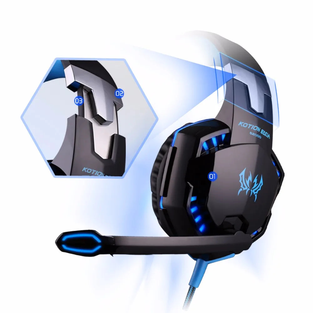 Gaming Headset Deep Bass Stereo Game Headphone with Microphone LED Light for PC Laptop PS4+Gaming Mouse+Mice Pad