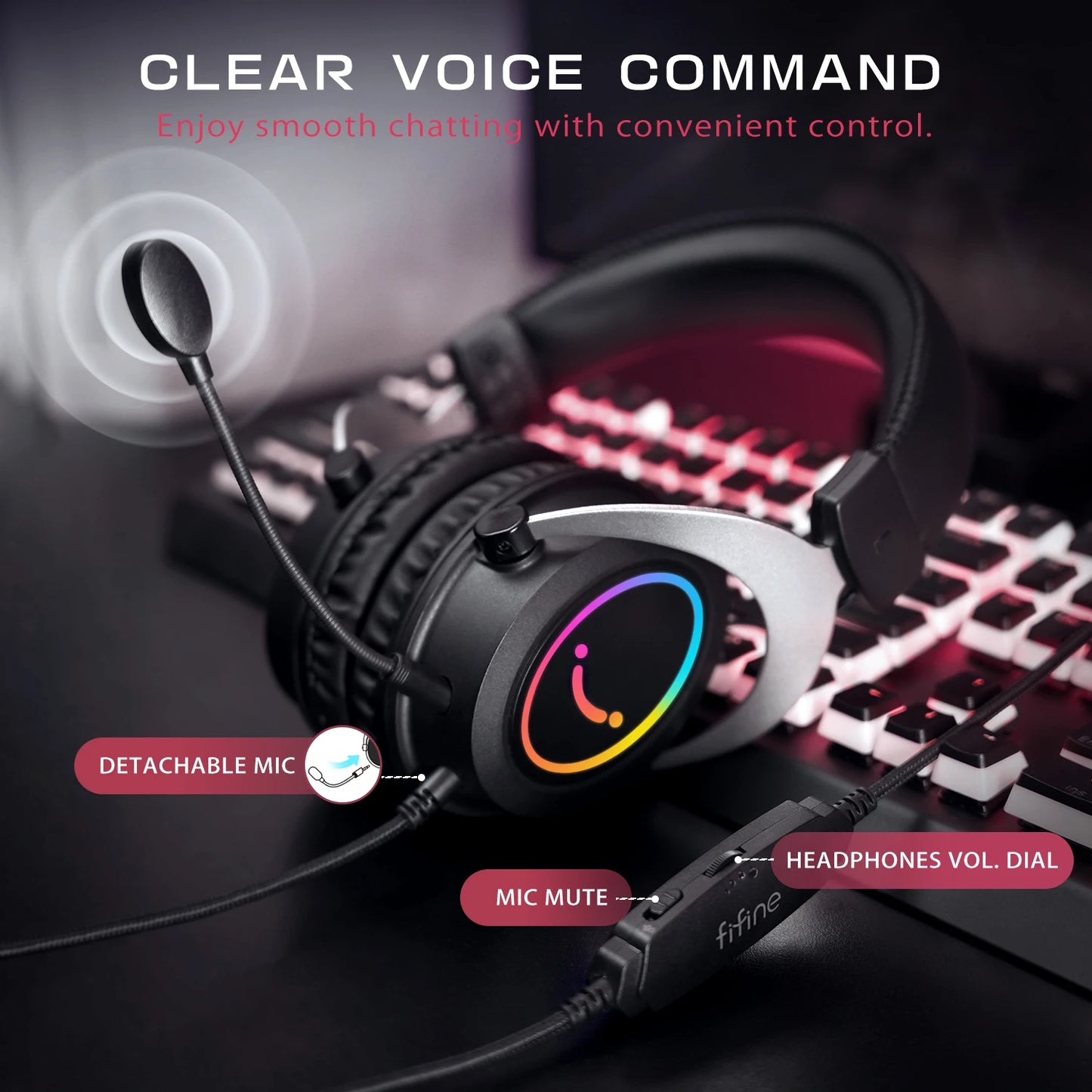 Gaming Headset with Dynamic RGB/MIC/In-line control,Ultra-Soft Memory Foam Ear Pads,for PC PS4 PS5 Xbox Laptops -H3