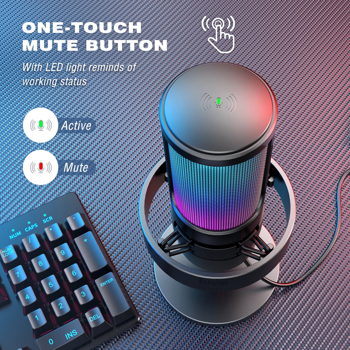 USB Microphone for Recording and Streaming on PC and Mac,Headphone Output and Touch-Mute Button,Mic with 3 RGB Modes -A8