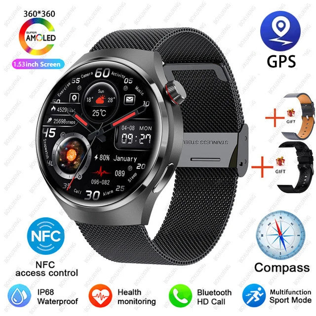 GT4 PRO Smart Watch Men Watch 4 Pro AMOLED HD Screen Bluetooth Call GPS NFC Heart rate waterproof Smart Watch