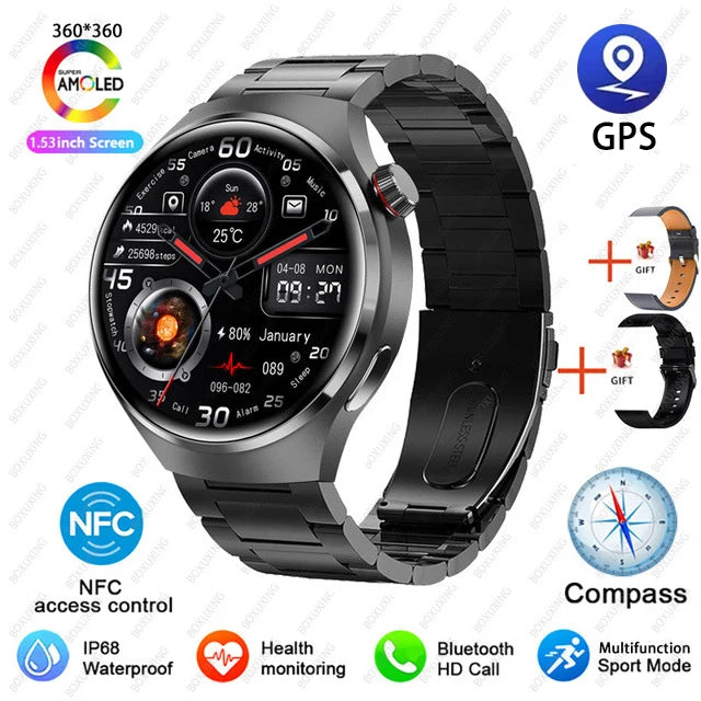 GT4 PRO Smart Watch Men Watch 4 Pro AMOLED HD Screen Bluetooth Call GPS NFC Heart rate waterproof Smart Watch