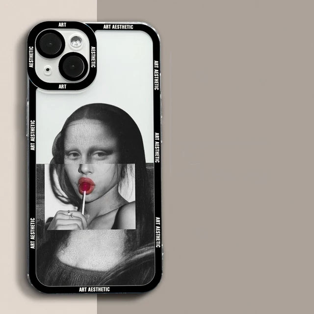 Great Art Aesthetic David Mona Lisa Clear Phone Case For iPhone 15 14 13 12 11 Pro Max Mini XS X XR SE 2020 7 8 Plus Soft Cover