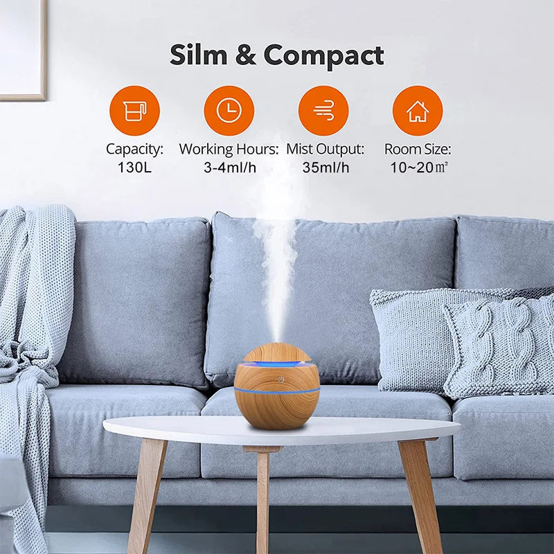 Home Wood Grain Air Humidifier Purifier Aroma Diffuser USB Ultrasonic Cool Mist Sprayer Essential Oil Fragrance