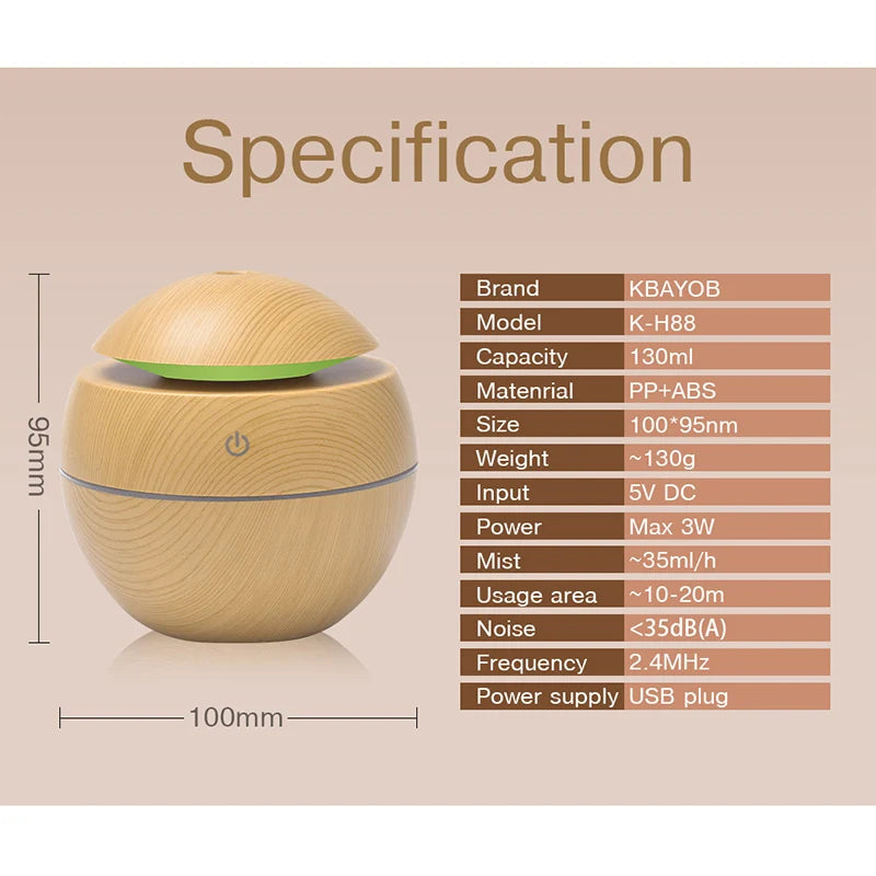 Home Wood Grain Air Humidifier Purifier Aroma Diffuser USB Ultrasonic Cool Mist Sprayer Essential Oil Fragrance