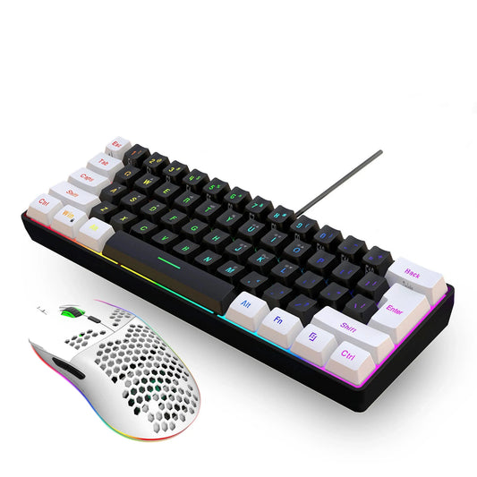 60% wired gaming Keyboard and mouse combos RGB backlit lightweight ergonomic mouse and keyboard set  for laptop