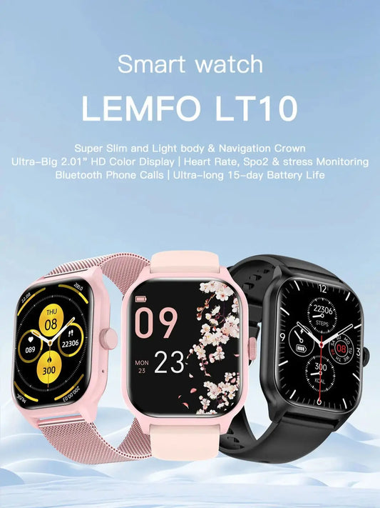 LEMFO SmartWatch 2024 For Men Women 2.01'' Inch Outdoor Display Sport Waterproof Bluetooth Call Sports Fitness Smart Watches