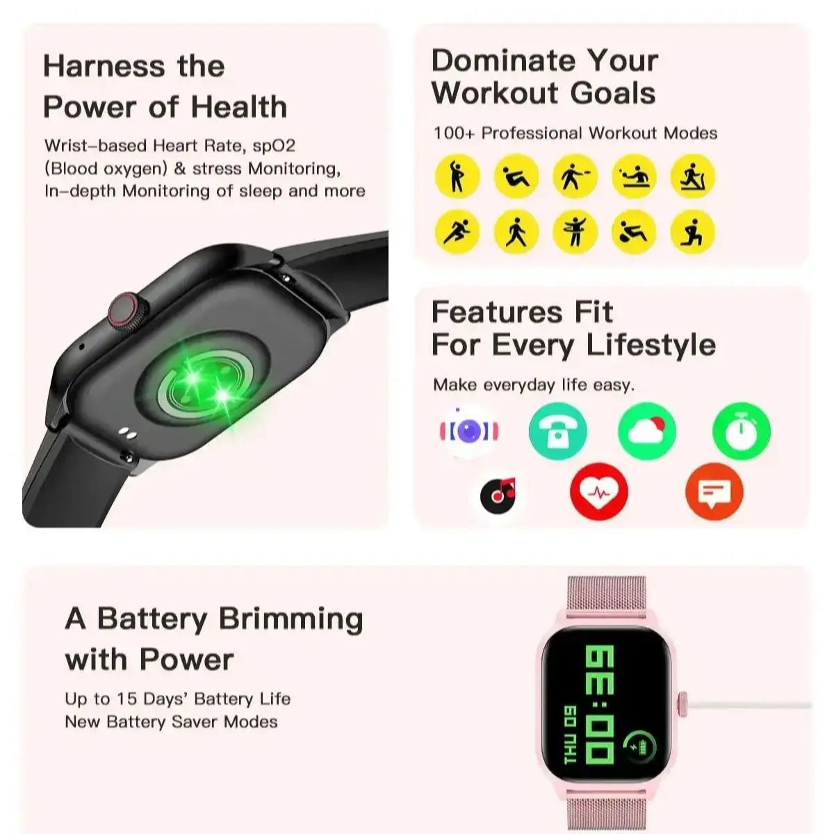 LEMFO SmartWatch 2024 For Men Women 2.01'' Inch Outdoor Display Sport Waterproof Bluetooth Call Sports Fitness Smart Watches