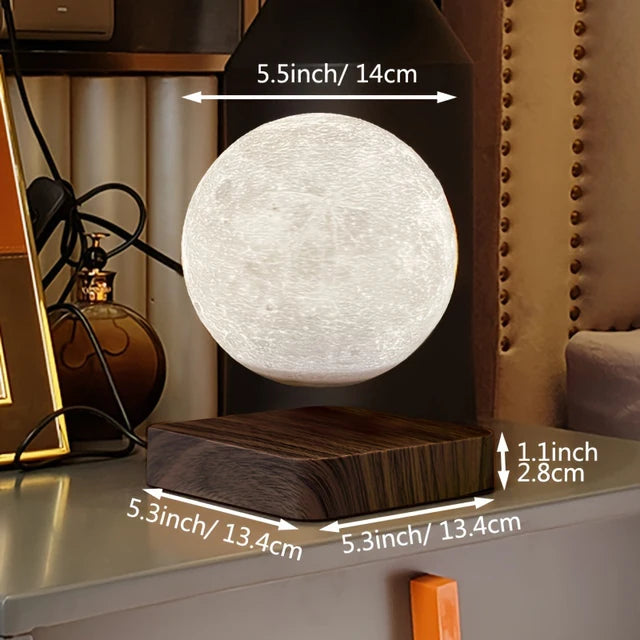 Levitating Moon Magnetic Floating Night Light, Creative Table 3D Printed LED Lamp with Wooden Base