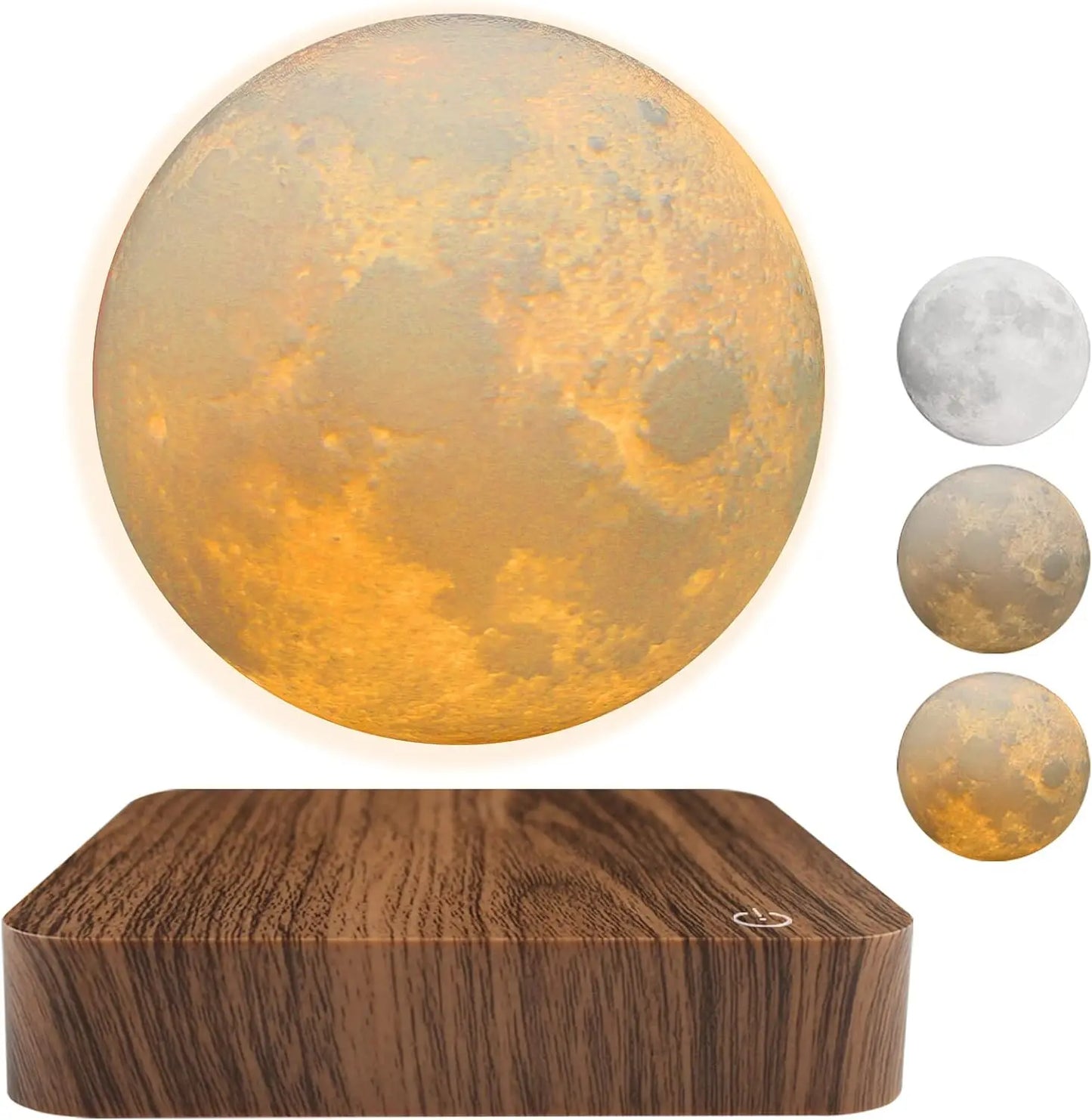 Levitating Moon Magnetic Floating Night Light, Creative Table 3D Printed LED Lamp with Wooden Base