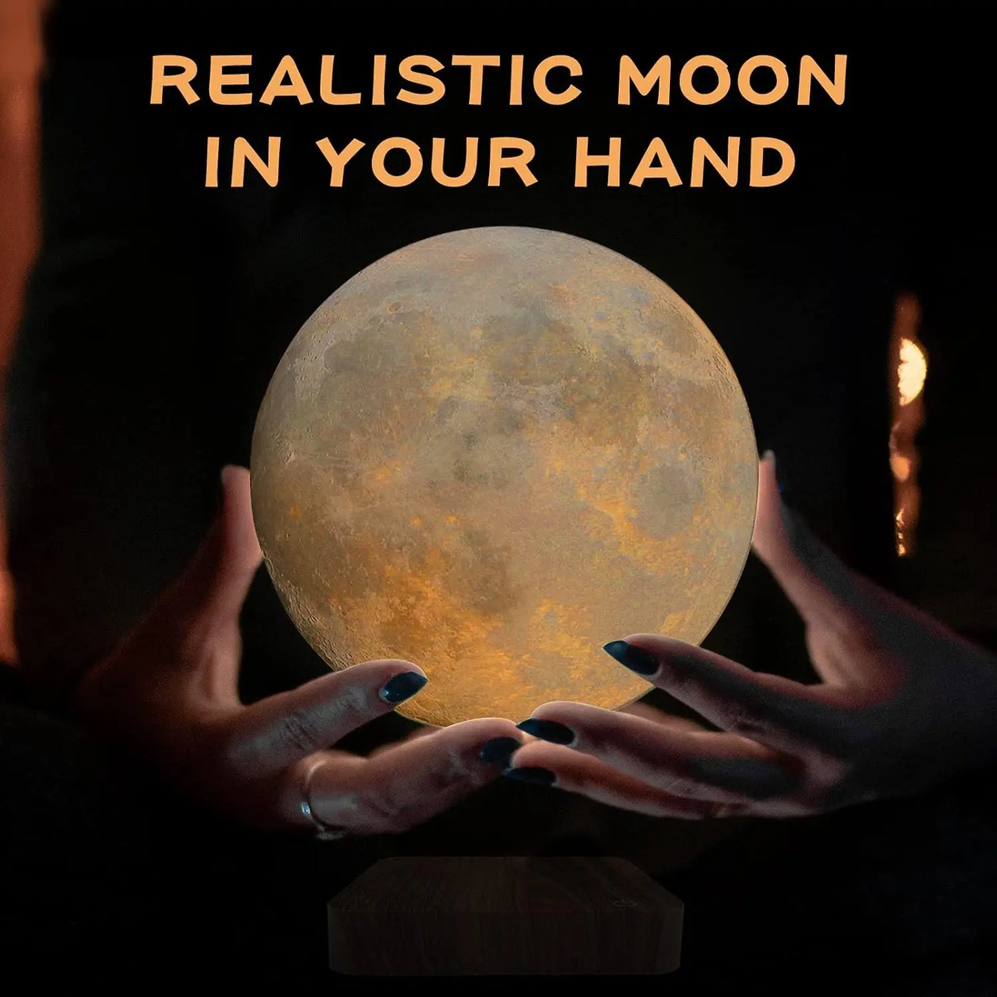 Levitating Moon Magnetic Floating Night Light, Creative Table 3D Printed LED Lamp with Wooden Base