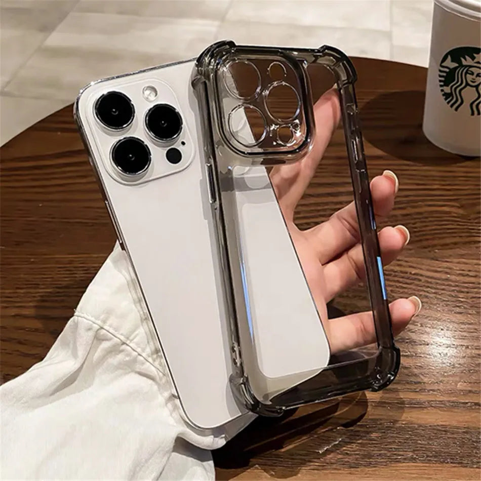 Luxury Shockproof Clear Phone Case For iPhone 16 15 14 13 12 11 Pro Max XR XS 8 Plus Silicone Bumper Transparent Hard Back Cover