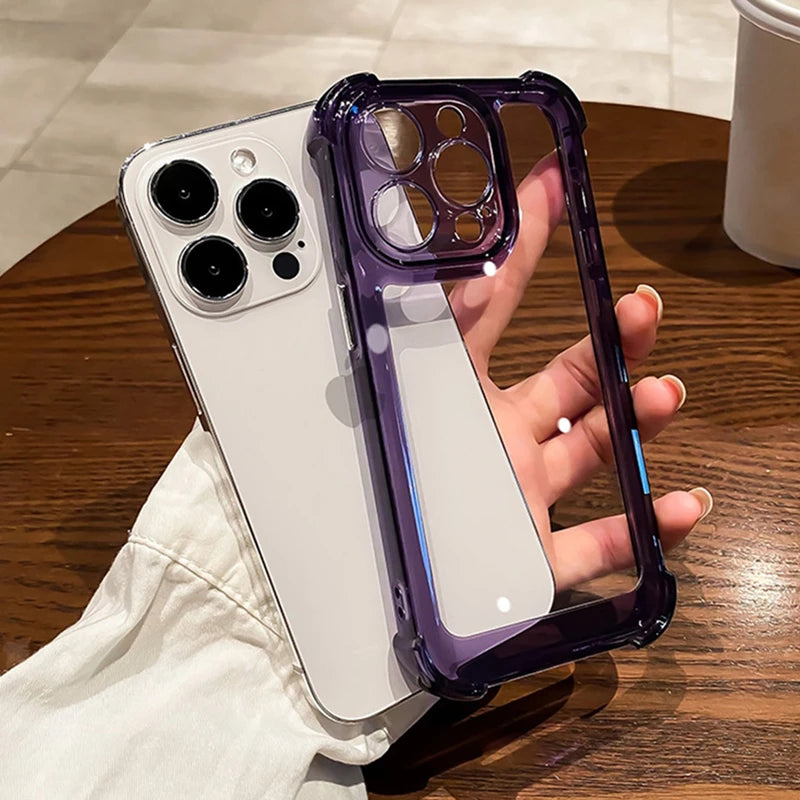 Luxury Shockproof Clear Phone Case For iPhone 16 15 14 13 12 11 Pro Max XR XS 8 Plus Silicone Bumper Transparent Hard Back Cover