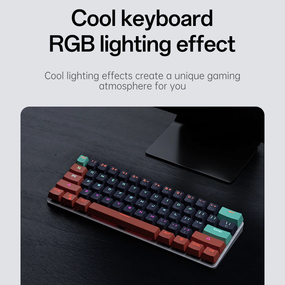 61 Key USB Wired Mechanical Keyboard LED Backlit Axis Gaming Mechanical Keyboard Red Switches For Desktop