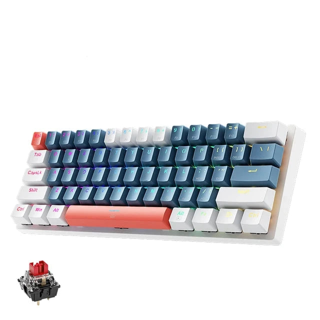 Mini Mechanical Keybaord 60% Form Factor 61Keys Gaming Keybaord Wired Full Key Hot-Swappable RGB Backlit