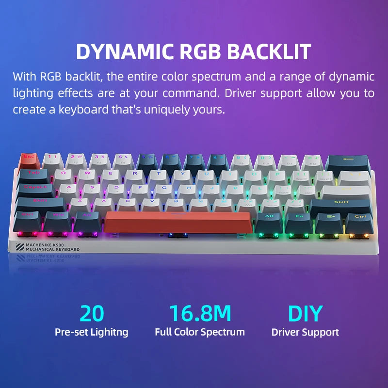 Mini Mechanical Keybaord 60% Form Factor 61Keys Gaming Keybaord Wired Full Key Hot-Swappable RGB Backlit