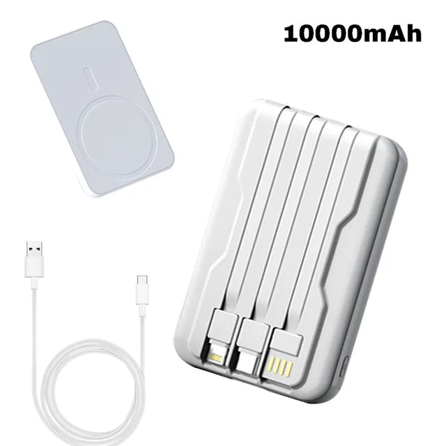 Magnetic Power Bank Portable Charger 10000mAh 15W Wireless Fast Charger Apple Android Universal Built-in Cable Mobile Power