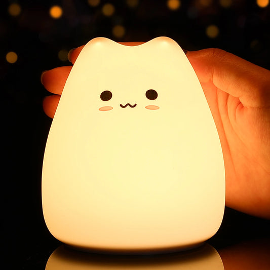 Mini Kawaii Popular Cat Baby Night Lamp 7-color Pat Touch Color-changing Eye Protection Bedroom Bedside Nightlight