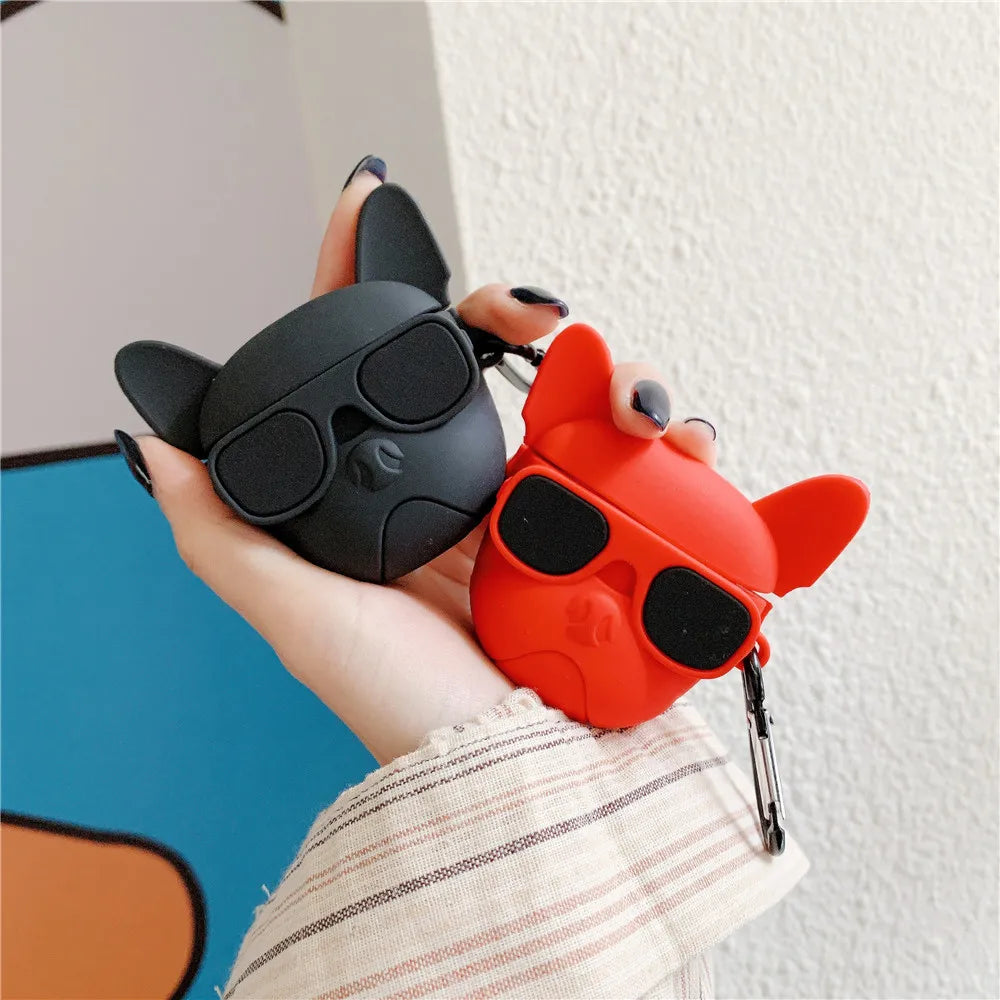 New 3D Cartoon Stereo Bluetooth Wireless Ear Case Bull Dog Headphone Case Silicone Protection 1 23 Bluetooth Headphone Case