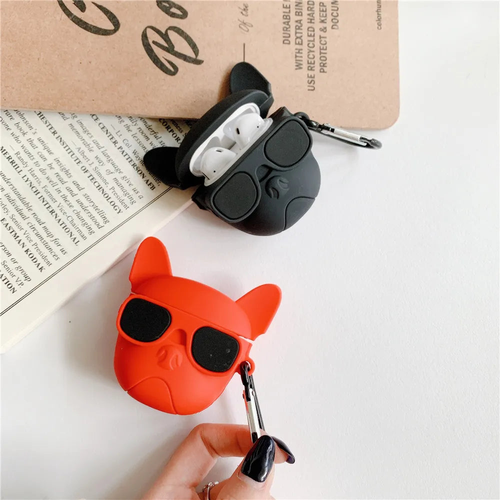 New 3D Cartoon Stereo Bluetooth Wireless Ear Case Bull Dog Headphone Case Silicone Protection 1 23 Bluetooth Headphone Case