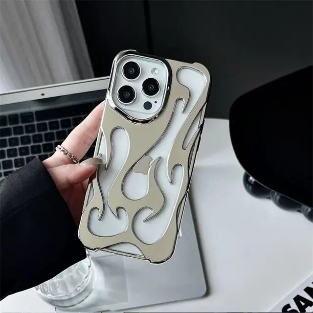 New 3D Flame pattern Hollow Slim Phone Case for iPhone 16 15 14 13 12 11 Pro Max 15 14 16 Plus Shockproof Protective soft Cover