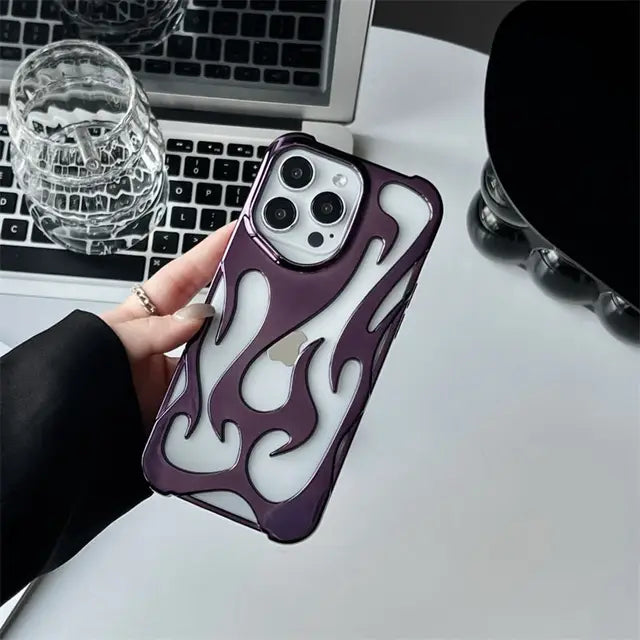 New 3D Flame pattern Hollow Slim Phone Case for iPhone 16 15 14 13 12 11 Pro Max 15 14 16 Plus Shockproof Protective soft Cover