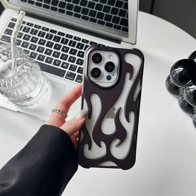 New 3D Flame pattern Hollow Slim Phone Case for iPhone 16 15 14 13 12 11 Pro Max 15 14 16 Plus Shockproof Protective soft Cover