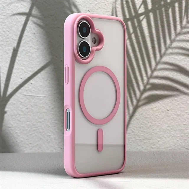 New Senior 16 Pink Magsafe Magnetic Phone Case for iPhone 16 15 Pro Max 14 Matte Frame Clear Antiskid Hard Cover Acrylic Shell