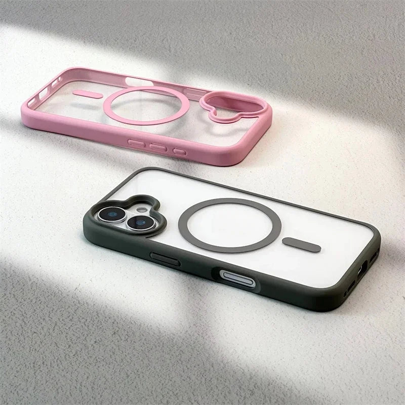 New Senior 16 Pink Magsafe Magnetic Phone Case for iPhone 16 15 Pro Max 14 Matte Frame Clear Antiskid Hard Cover Acrylic Shell