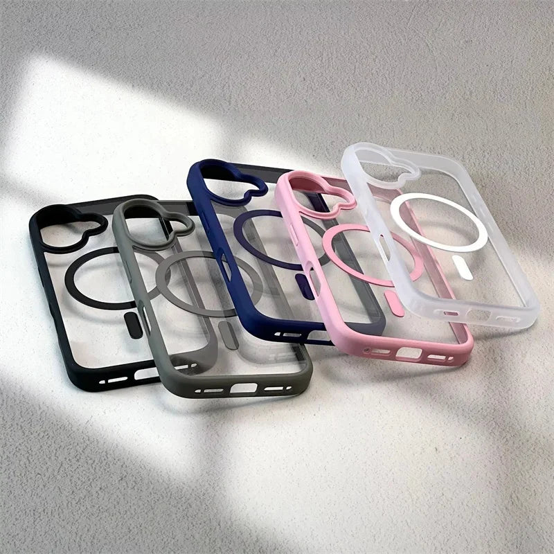 New Senior 16 Pink Magsafe Magnetic Phone Case for iPhone 16 15 Pro Max 14 Matte Frame Clear Antiskid Hard Cover Acrylic Shell