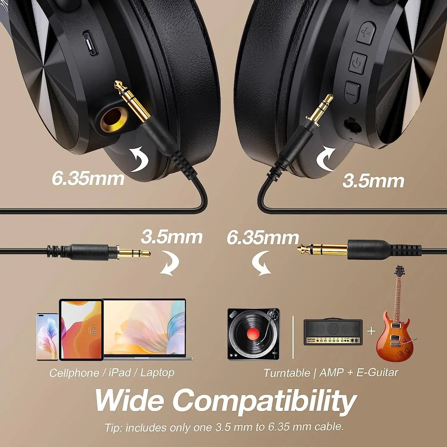 Bluetooth 5.2 Headphones Hi-Res Audio Over Ear Wireless Headphones