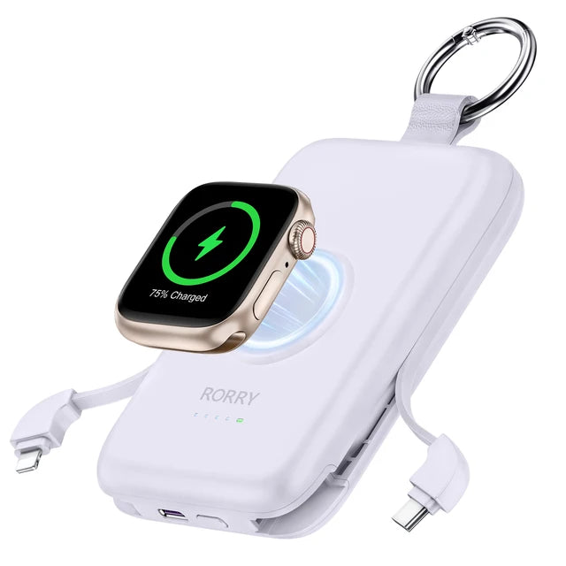 Portable Charger 10000mAh PD 20W Power Bank for iPhone 16 15 14 13 12 11 Built-in Cable Fast Charging for Apple Watch