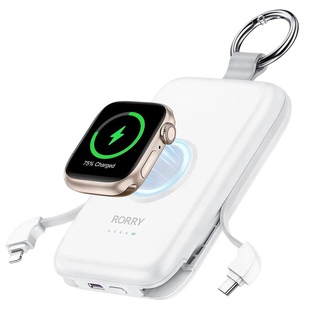 Portable Charger 10000mAh PD 20W Power Bank for iPhone 16 15 14 13 12 11 Built-in Cable Fast Charging for Apple Watch