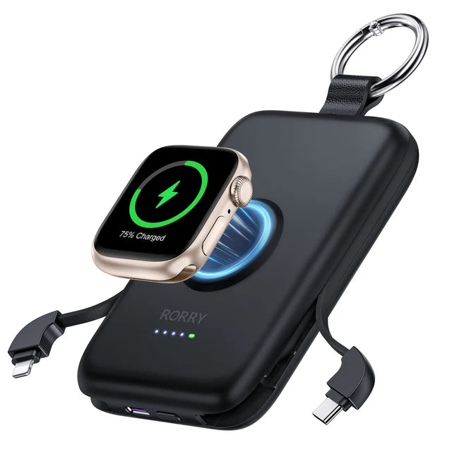 Portable Charger 10000mAh PD 20W Power Bank for iPhone 16 15 14 13 12 11 Built-in Cable Fast Charging for Apple Watch