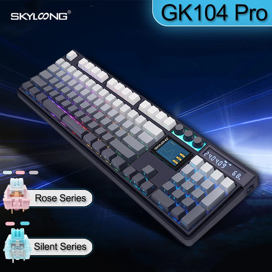 Pro Full-Size 3-Mode Wireless Mechanical Keyboard with 2.0 Screen 3 Knobs Hot-Swappable Silent Switch PBT keycaps