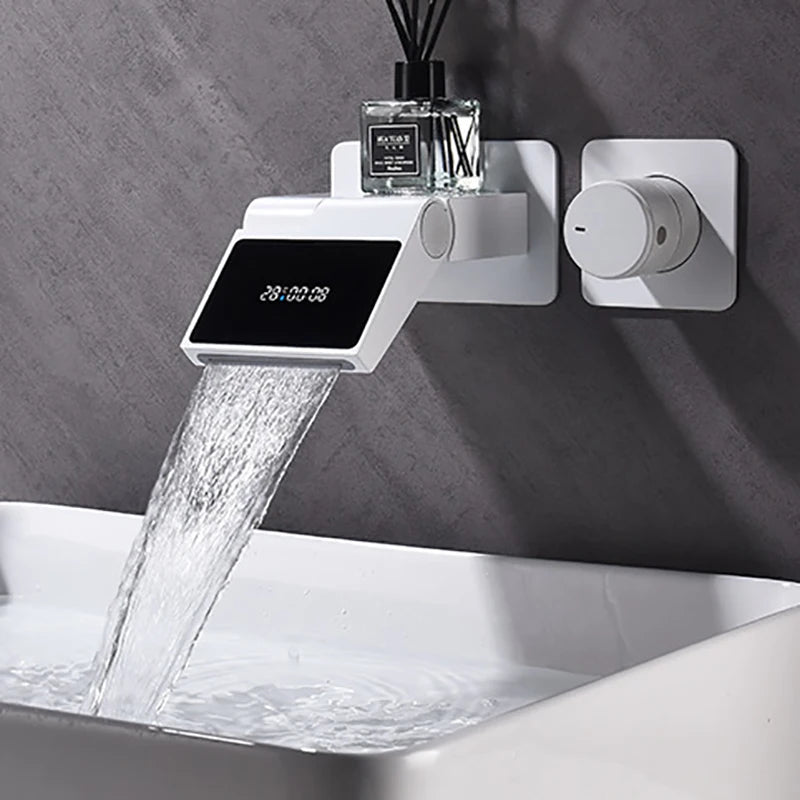 Smart Digital Display Faucet Handwashing Cold and Hot Home Basin Mixer Water-tap Bathroom Into the wall