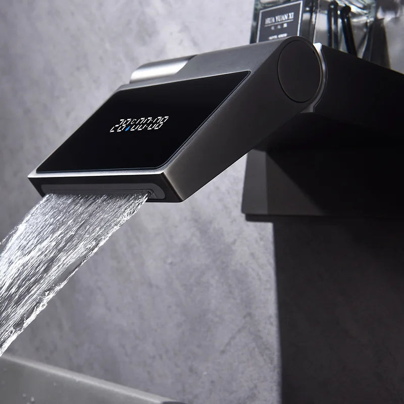 Smart Digital Display Faucet Handwashing Cold and Hot Home Basin Mixer Water-tap Bathroom Into the wall