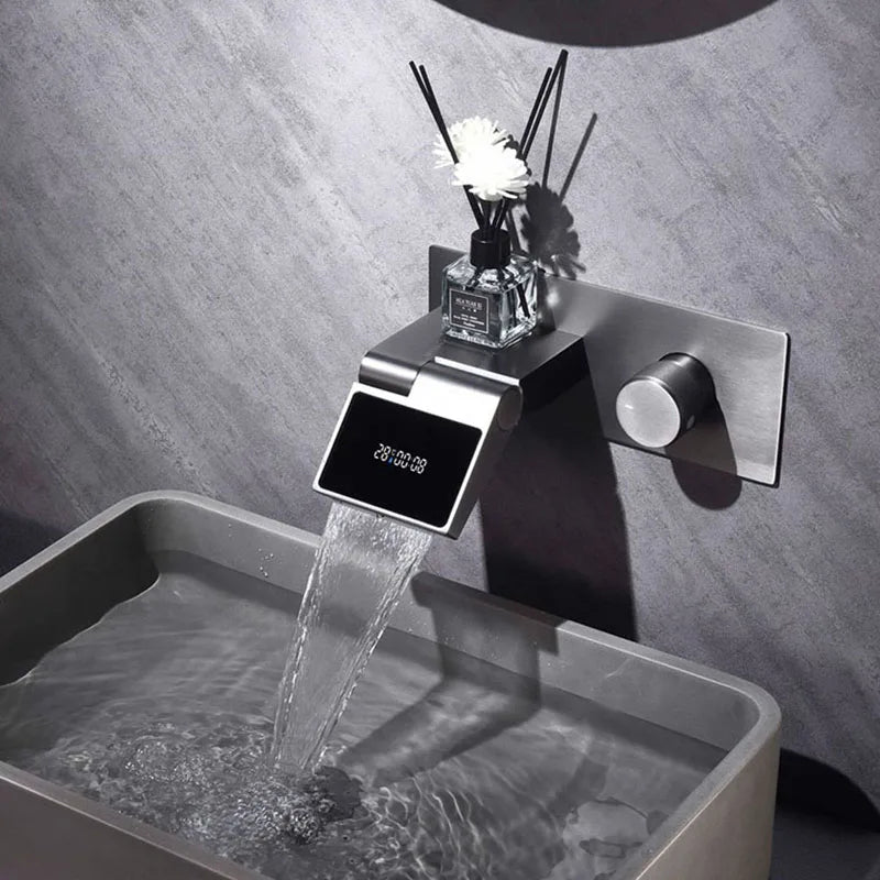 Smart Digital Display Faucet Handwashing Cold and Hot Home Basin Mixer Water-tap Bathroom Into the wall