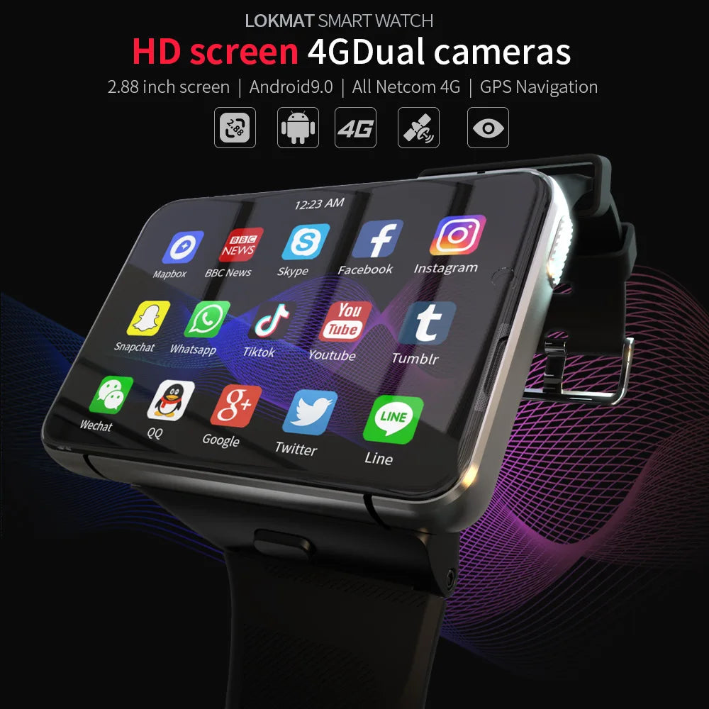 Smart Watch Men with Wifi 4G Android 2.88 Inch Big Game Video Screen Wrist Watch Dual Camera WiFi GPS Calls Smartwatch for Men