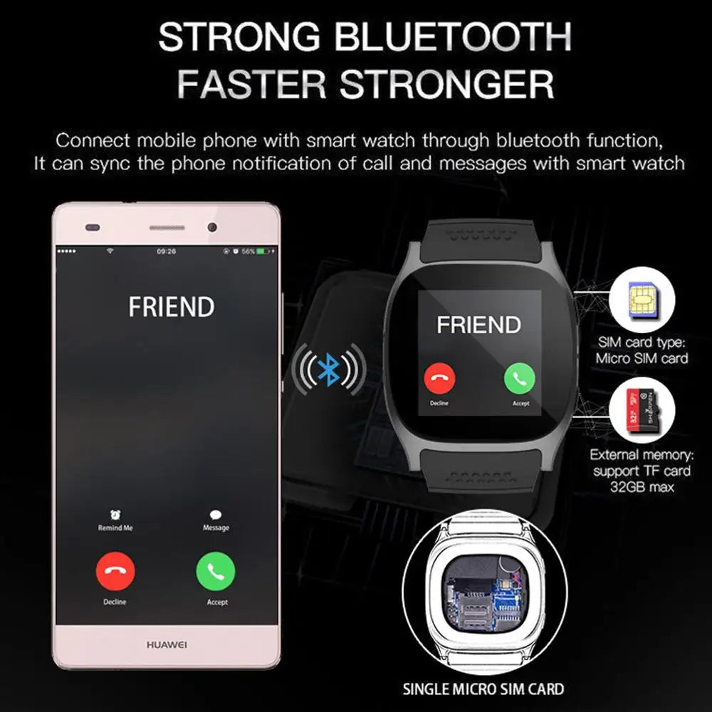 T8 V8 Bluetooth Sports Smart Watch With Camera Whatsapp Support SIM TF Card Call Smartwatch For Android Phone Smart Weara