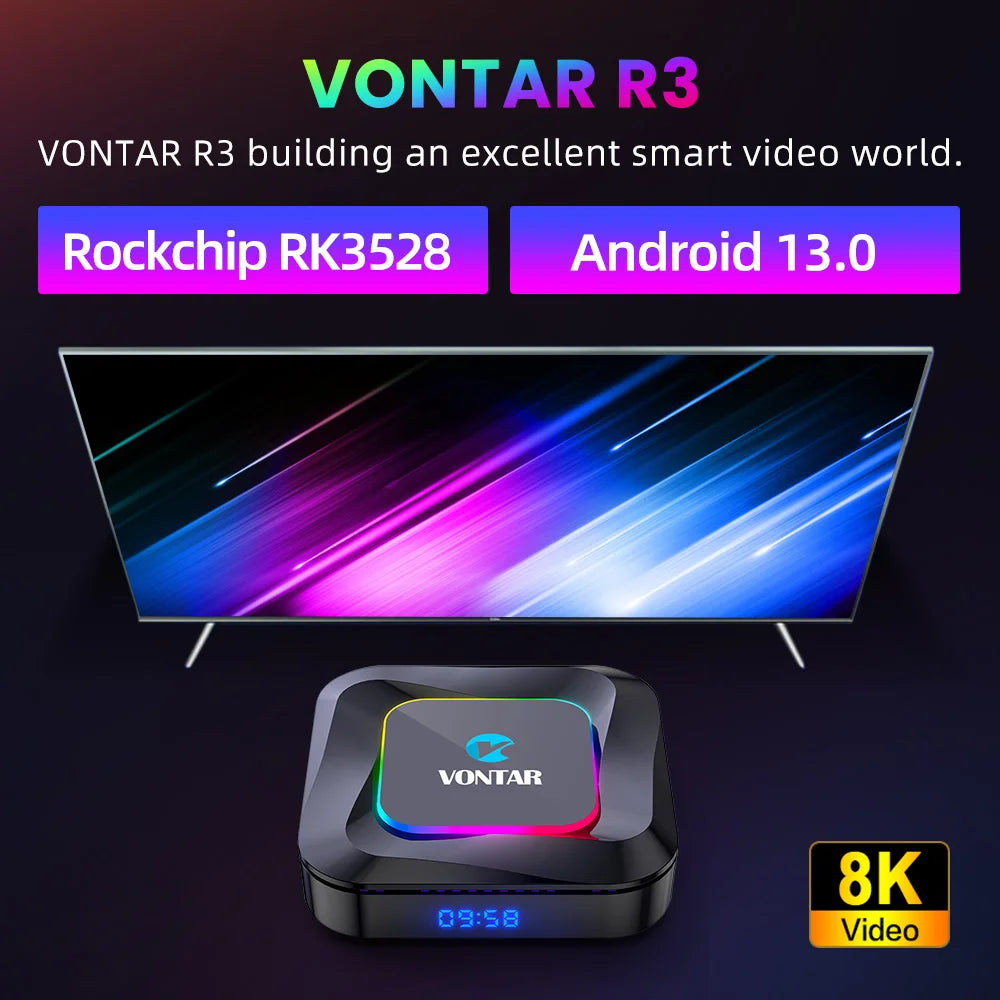 R3 RGB TV Box Android 13 Rockchip RK3528 Support 8K Video BT5.0 Wifi6 Support Google Voice Input Media Player Set Top Box