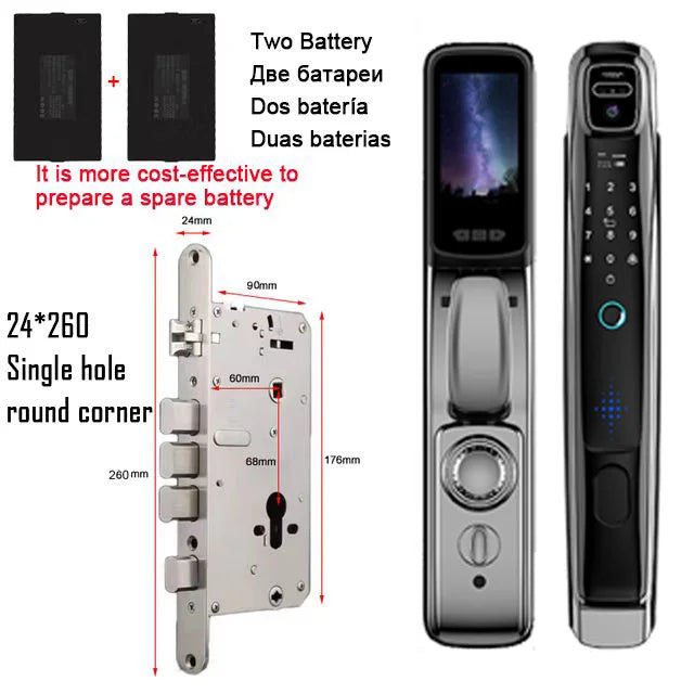 Wifi Tuya APP Face Recognition Smart Door Lock With Camera Video Call Voice Intercom Digital Door Lock Automatic Door Lock