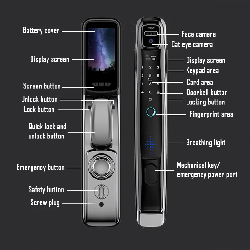 Wifi Tuya APP Face Recognition Smart Door Lock With Camera Video Call Voice Intercom Digital Door Lock Automatic Door Lock