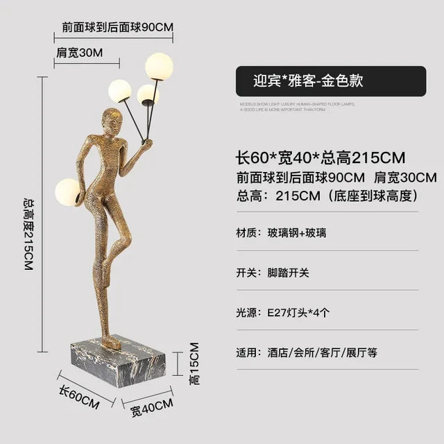 YY Creative Man-Shaped Mall Abstract Figure Sculpture Welcome Art Floor Lamp