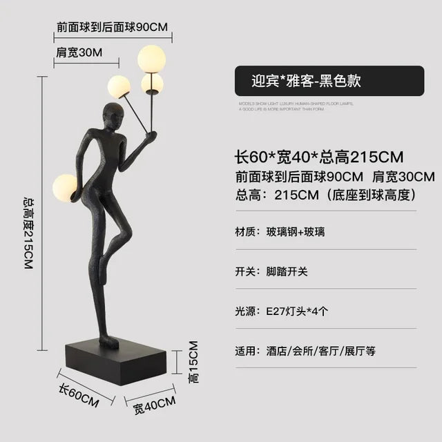 YY Creative Man-Shaped Mall Abstract Figure Sculpture Welcome Art Floor Lamp