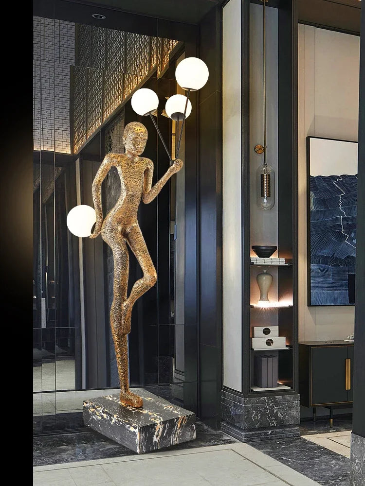 YY Creative Man-Shaped Mall Abstract Figure Sculpture Welcome Art Floor Lamp