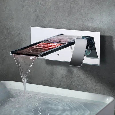 Bathtub Waterfall Faucets Wall Mounted Mixers & Taps Water Power LED Basin Mixer Chrome Faucet  LED Tap